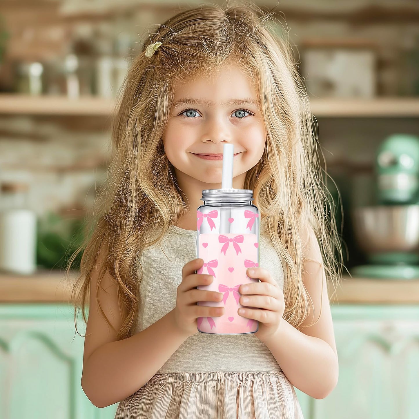Whaline 20Pcs Coquette Pink Bow Plastic Cups with Lids and Straws