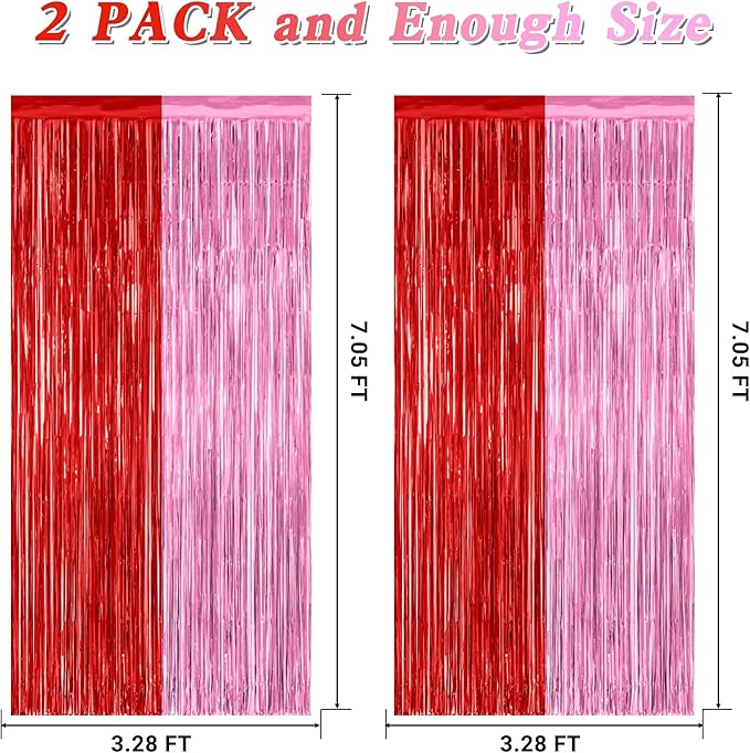 2 Pack Backdrop Curtains, 3.28 Feet x 7.05 Feet Red Pink Backdrop,