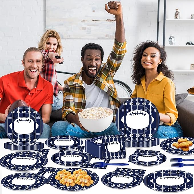100PCS Cowboy Plates and Napkins Football Party Supplies Blue