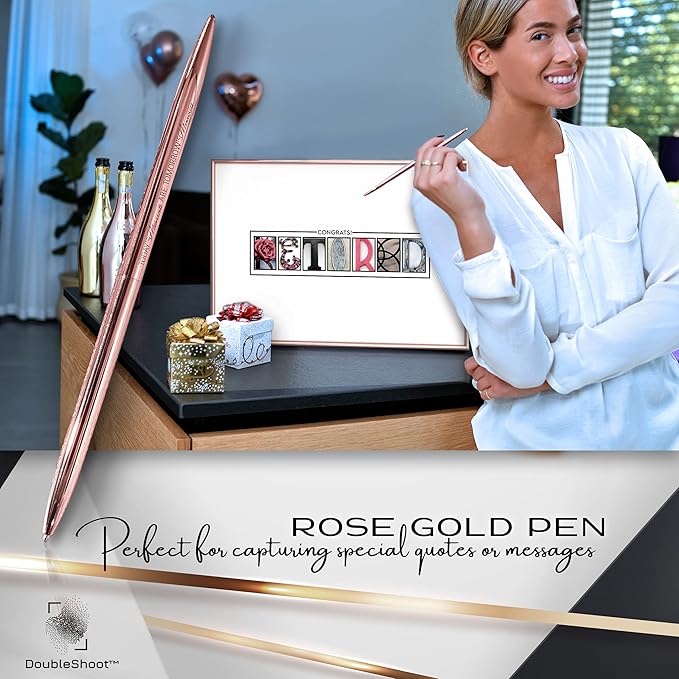 Framed Retirement Decorations Guest Book for Womens 12 x16 Rose Gold