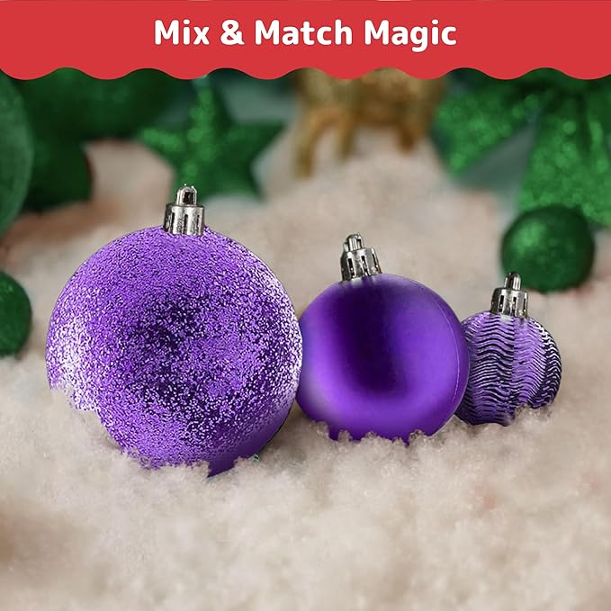 Prextex 36-Pieces Purple Christmas Ornaments Set - Shatterproof,