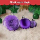 Prextex 36-Pieces Purple Christmas Ornaments Set - Shatterproof,