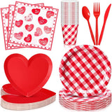 350 Pcs Valentines Party Supplies Set for 50 Guests Red Heart Paper