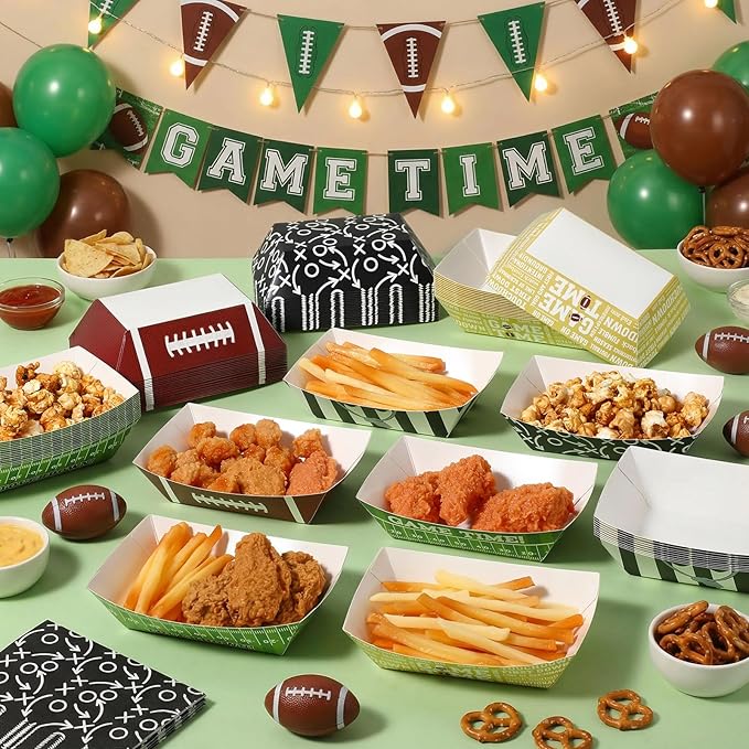 100 Pcs Football Party Favors & Supplies Paper Food Tray 2lb