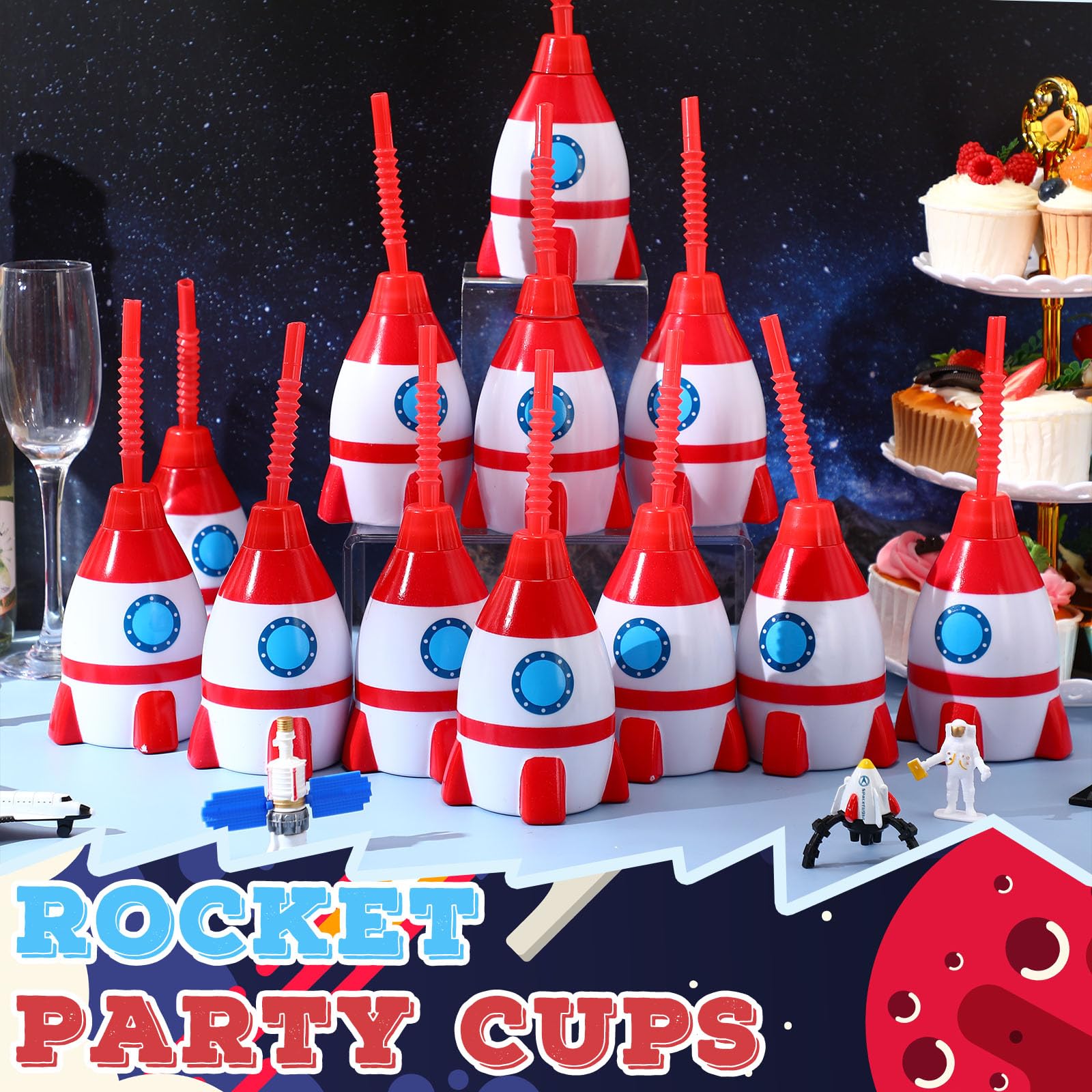 Space Cups Bulk Plastic Rocket Shape Cups Rocket Bottles with