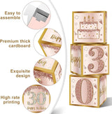 3Pcs 30th Birthday Decorations Boxes for Women Pink Rose Gold 30th