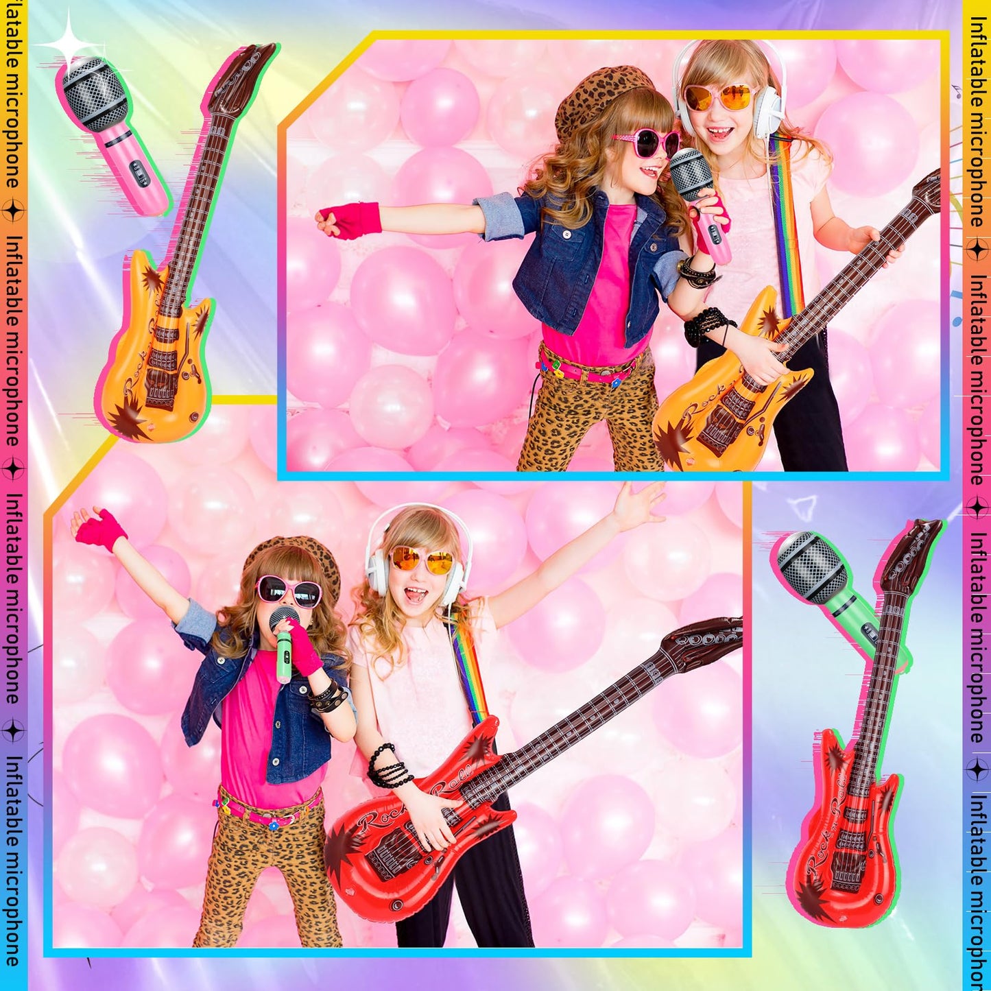 Chitidr 36 Pcs Colorful Inflatable Instruments Rock Star Toy Set