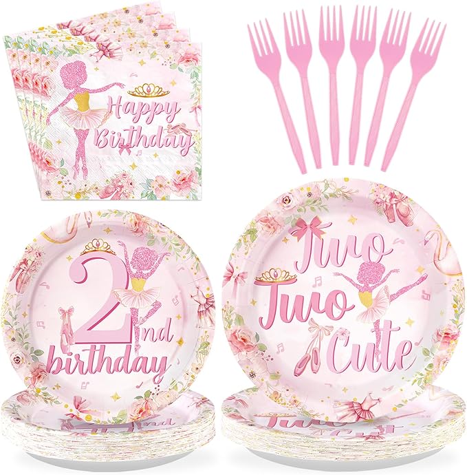 96Pcs Ballerina 2nd Birthday Party Supplies Pink Ballet Tutu Cute