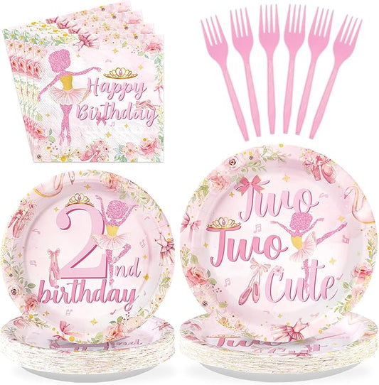 96Pcs Ballerina 2nd Birthday Party Supplies Pink Ballet Tutu Cute