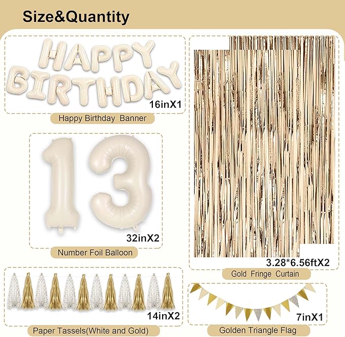 13th Birthday Decorations for Girls, White and Gold 13 Boho Birthday