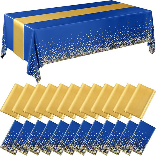 Breling 24 Packs Navy Blue and Gold Disposable Plastic Tablecloths