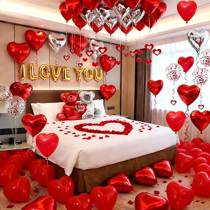 54pcs I Love You Heart Balloons Valentines Decoration with 50
