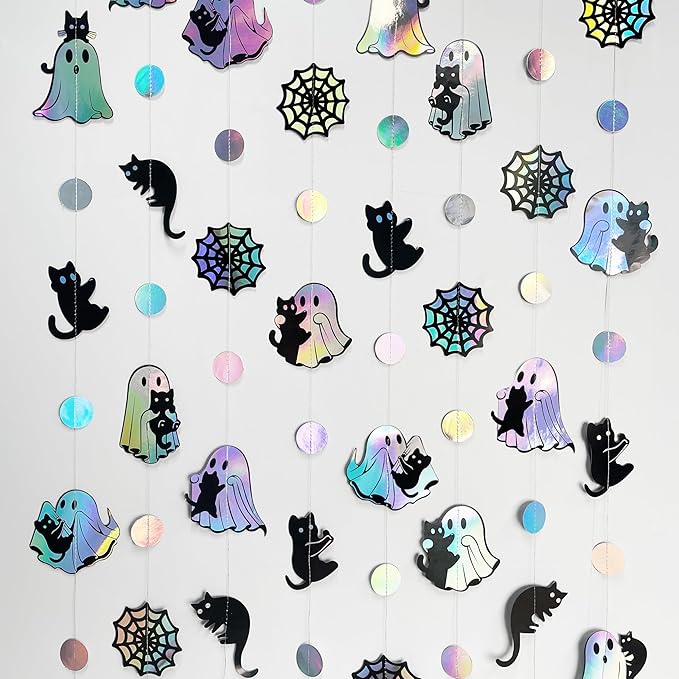 Iridescent Black Halloween Decorations Holographic Ghost Black Cat