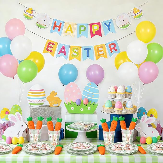 Easter Bunny Plates Napkins and Cup Set Disposable Easter Tableware
