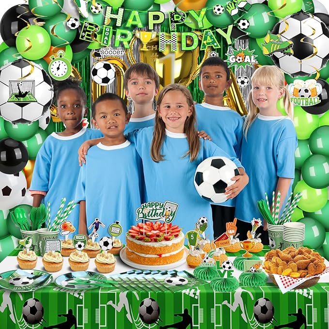 Soccer Party Decorations 255PCS Green Soccer Birthday Party Supplies