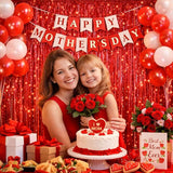 Red Party Streamers Decorations Happy Mothers Day 3 Pack 3.2 x 8.2 ft