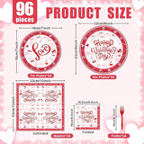 96 Pieces Valentine's Day Tableware Set Red and White Disposable