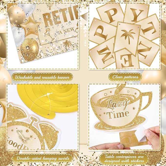 20pcs Retirement Party Decorations for Women Men Gold Happy