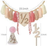 1/2 Pink Baby Girl Birthday Highchair Banner Wood Bead Tassel