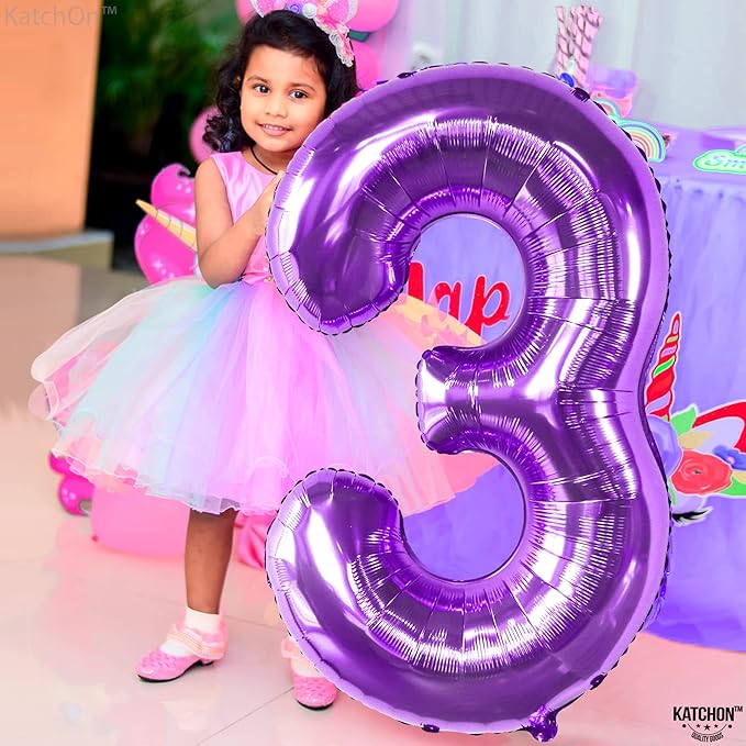 KatchOn, Giant Purple Number 3 Balloon - 40 Inch | 3rd Mylar Foil