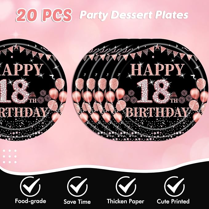 62Pcs 18th Birthday Decorations for Girls Her Rose Gold Birthday