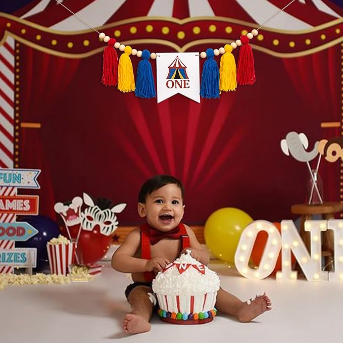 1st Birthday Highchair Banner Carnival Circus Party Sign Fiesta