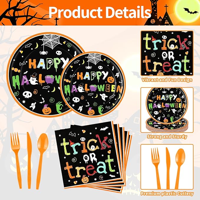 175 Pcs Halloween Tableware Party Supplies Set Serves 25 Spooky