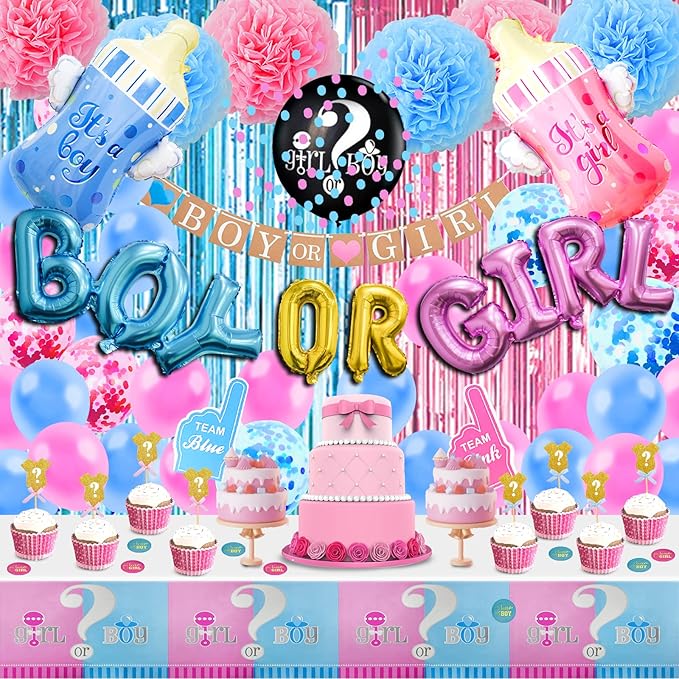 124 Pcs Gender Reveal Decorations Kit Party Supplies With 36''
