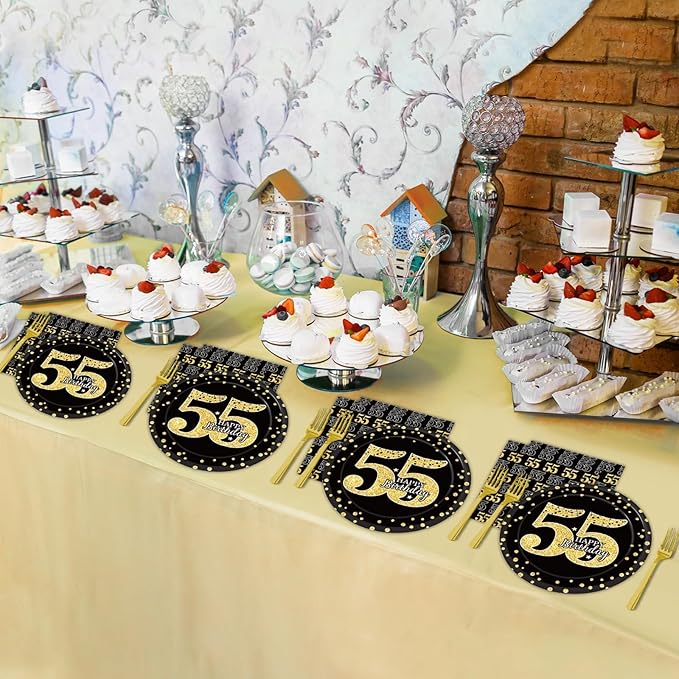 96 Pcs 55th Birthday Party Supplies 55th Birthday Tableware Plates