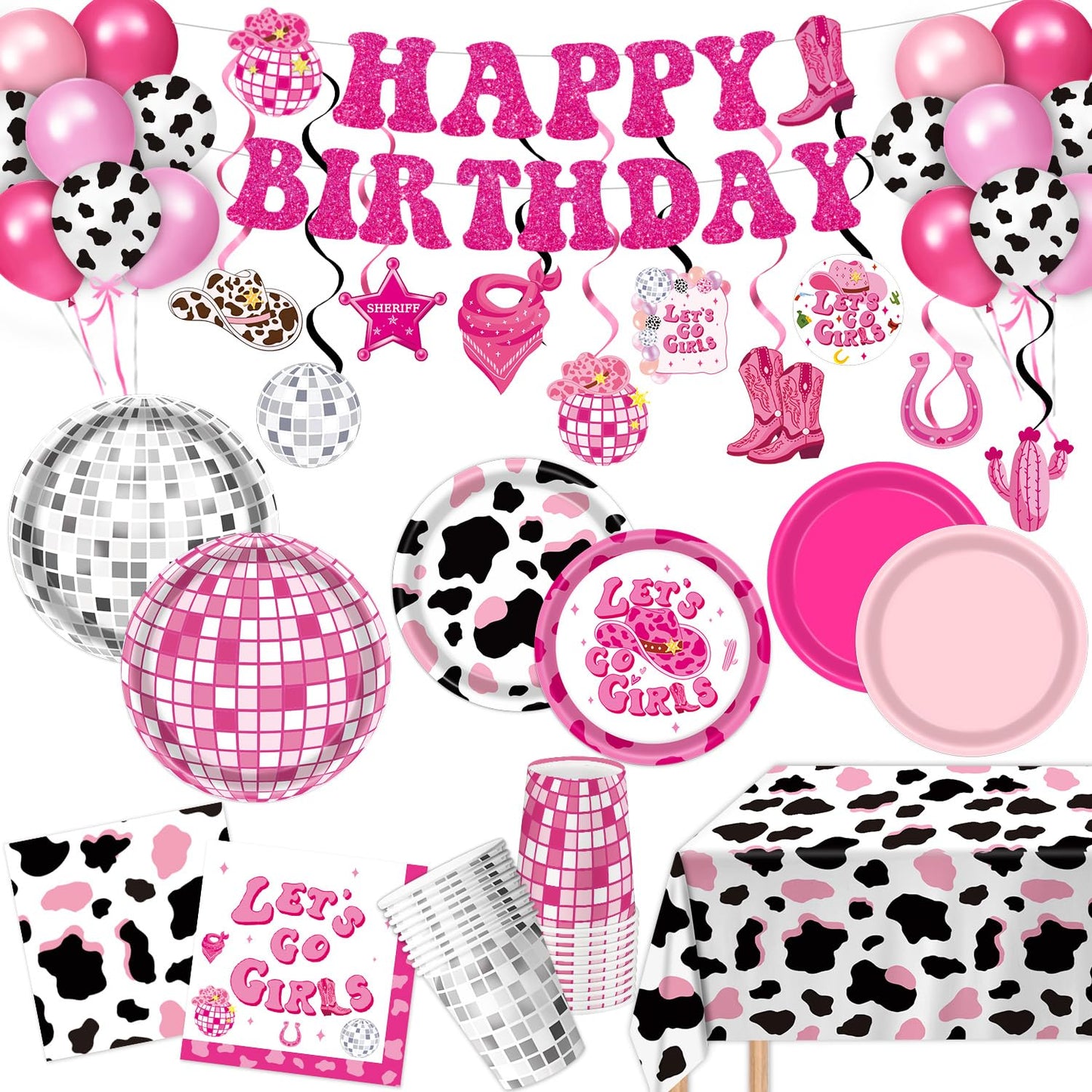 131 PCS Cowgirl Birthday Party Decorations Disco Cowgirl Party