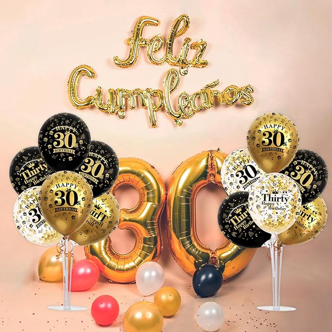 4 Set Black Gold Balloon Stand Kit for Birthday Decorations for 30th