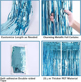 2 Pack Lake Blue Foil Fringe Curtains Tinsel Backdrop, 3.2Ft x 8.2Ft