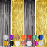 Voircoloria 4 Pack Black and Gold Foil Fringe Backdrop Curtains,