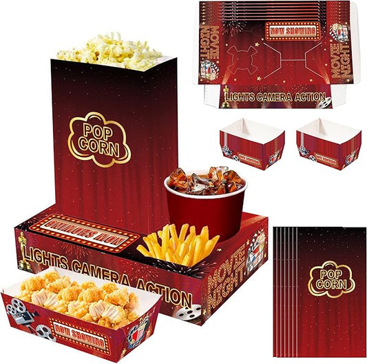 48PCS Classic Hollywood Movie Night Snack Box Set 24 Popcorn Boxes +
