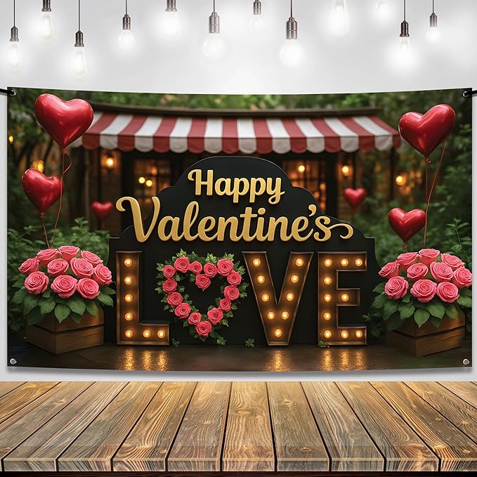Happy Valentines Day Backdrop XtraLarge 72x44 Inch Love Valentines