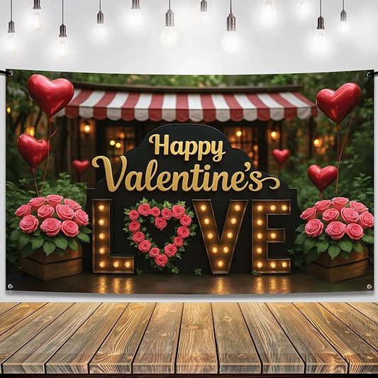 Happy Valentines Day Backdrop XtraLarge 72x44 Inch Love Valentines