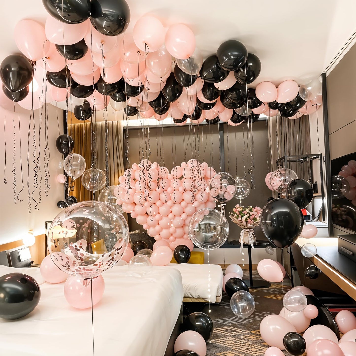 HILAVO Pink and Black Balloons Arch Kit Bow Balloon Garland Coquette