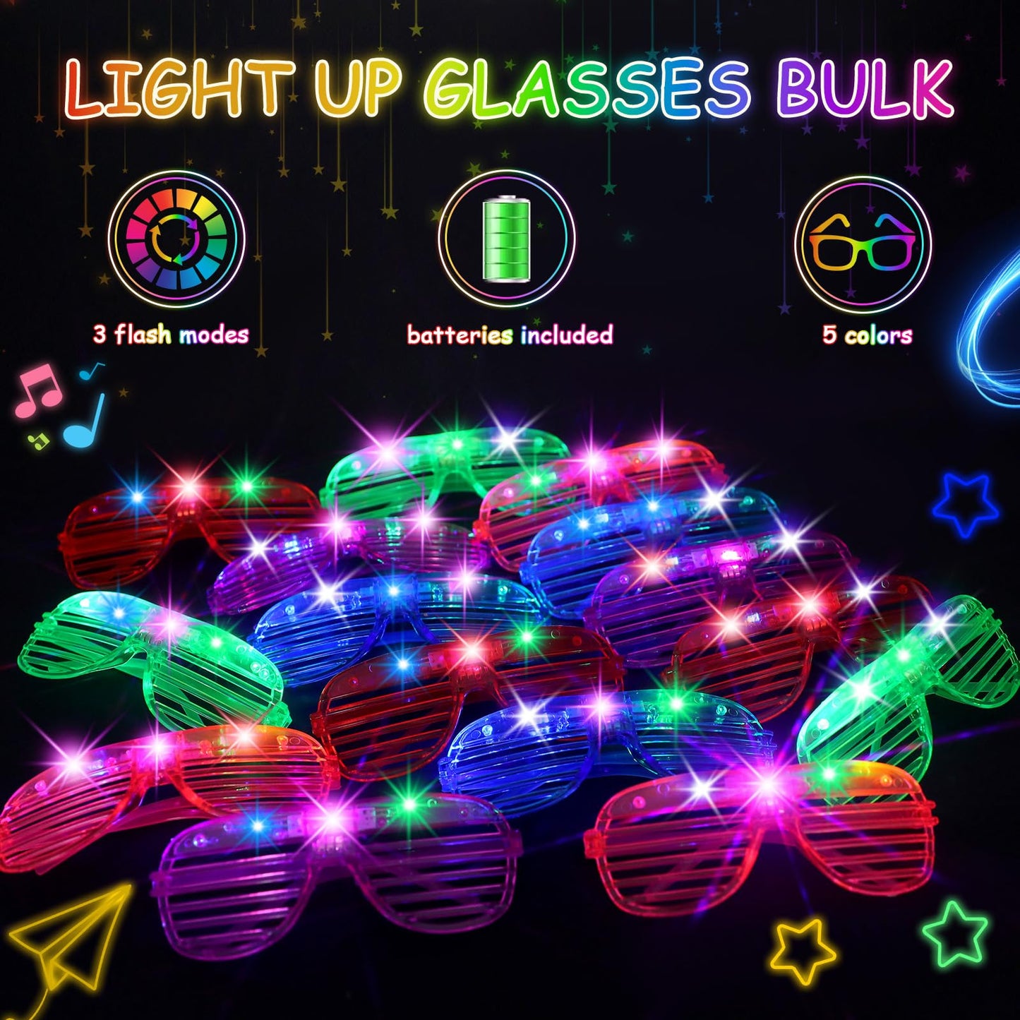 OLUPP 84 PCS LED Glasses, 5 Colors Light Up Glasses with 3 Light