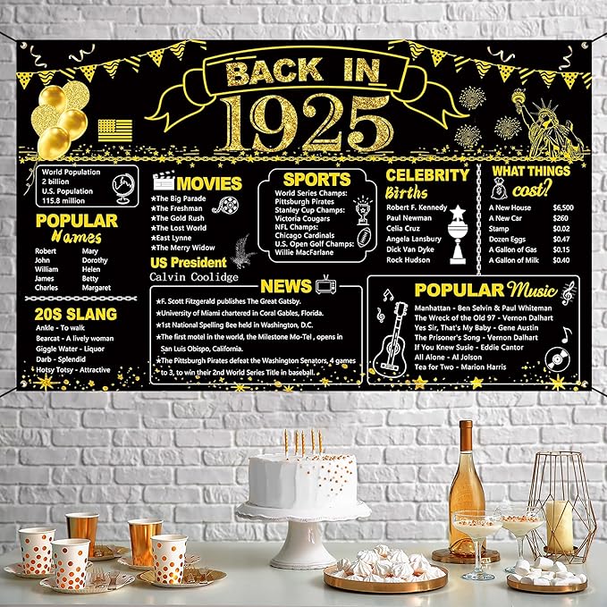 DARUNAXY 101st Birthday Black Gold Party Decoration, Back in 1925