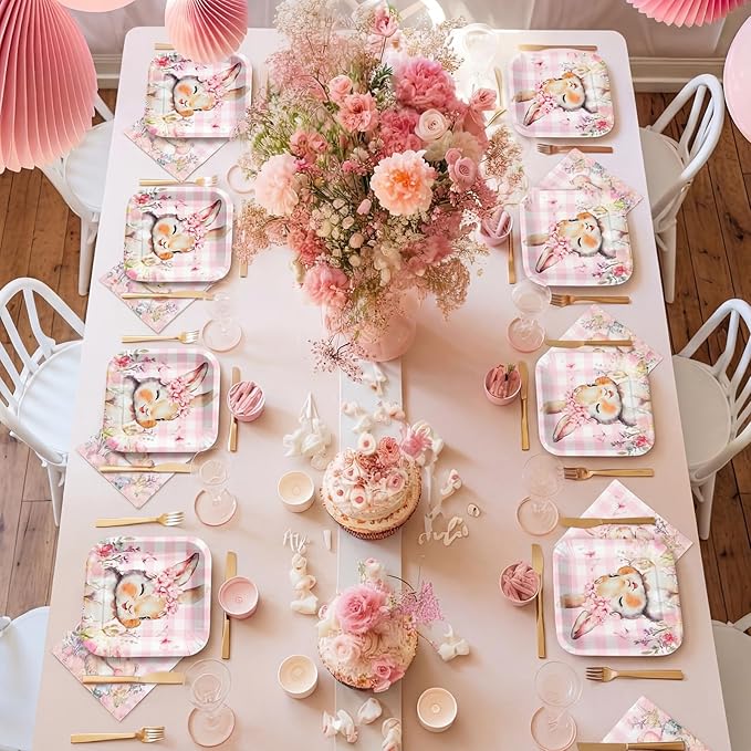 72 Pcs Easter Bunny Plates and Napkins Set Serve 36 7 Pink Bunny Egg
