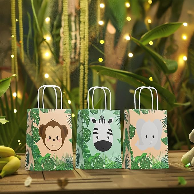 24 Pack Safari Party Favor Bags for Kids Jungle Goodie Bags with