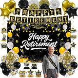 Retirement Party Decorations, Black Gold Happy Retirement Decorations