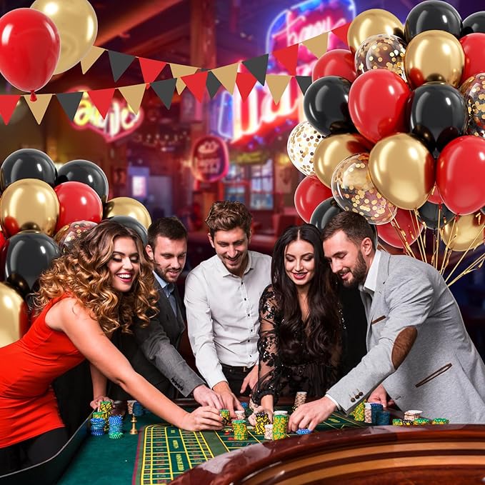 Red Black and Gold Balloons, 60pcs 12inch Red Black Gold Confetti