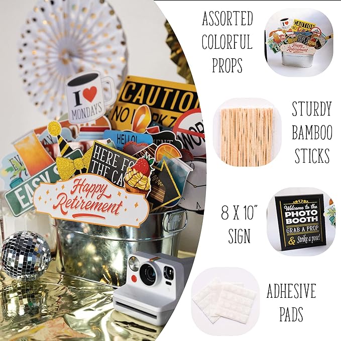 Retirement Photo Booth Props 41 pc Photobooth Kit with 8 x 10 Inch