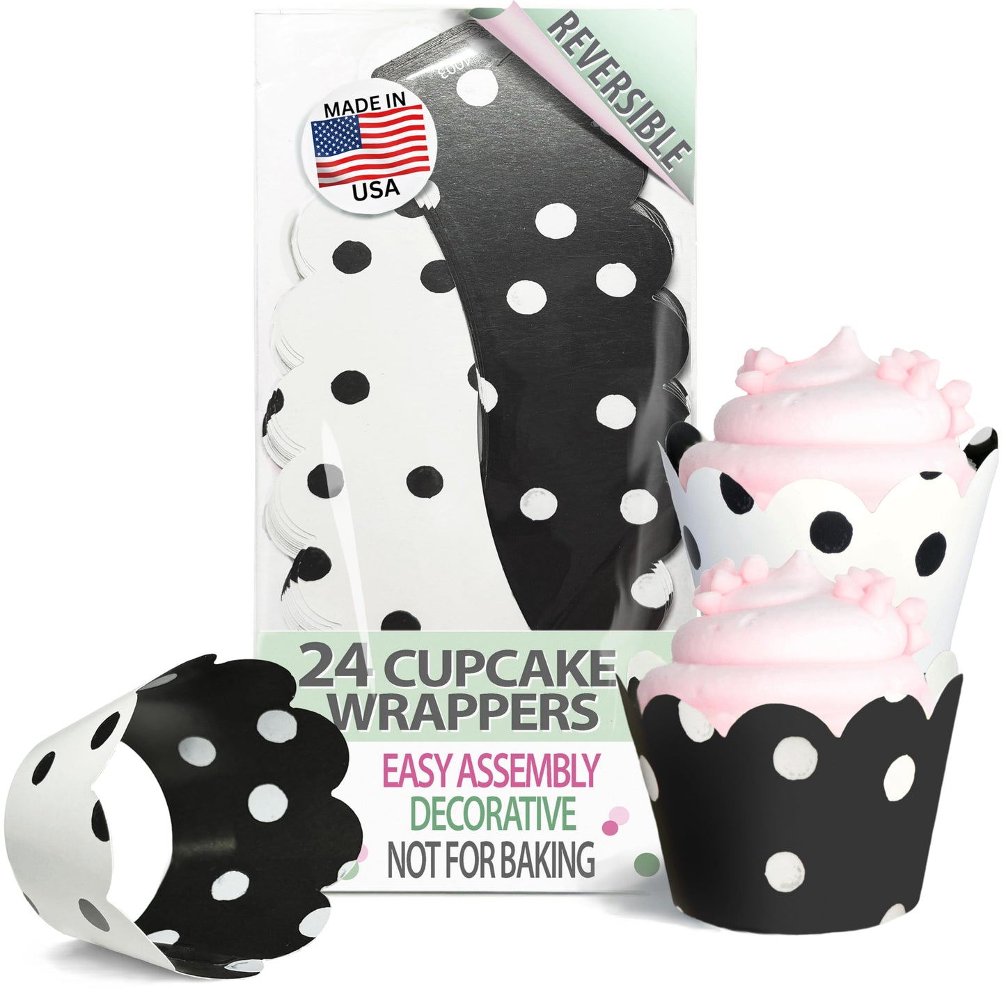 Cupcake Wrappers - Black & White Wedding, Painted Polka Dot Chic
