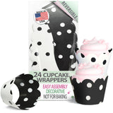 Cupcake Wrappers - Black & White Wedding, Painted Polka Dot Chic