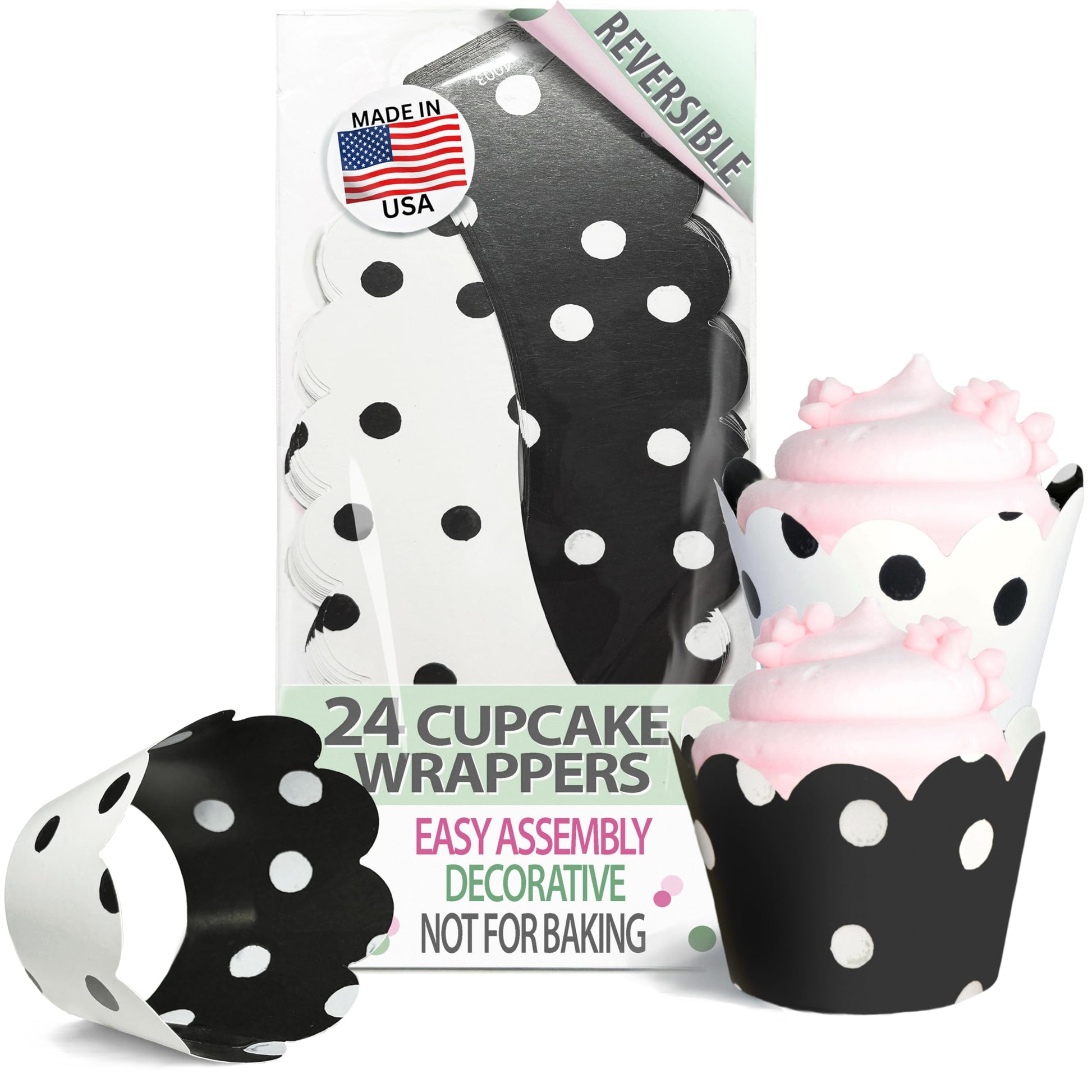 Cupcake Wrappers - Black & White Wedding, Painted Polka Dot Chic