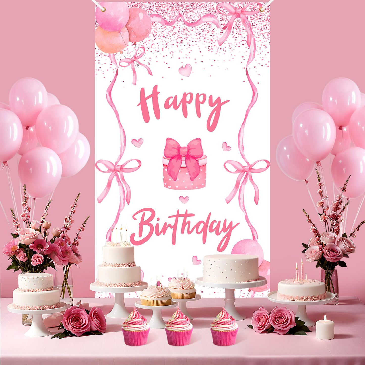 Pink Bow Birthday Door Banner Coquette Birthday Party Decorations Pink