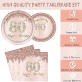 24 Sets 80th Rose Gold Birthday Party Decrations for Women 80