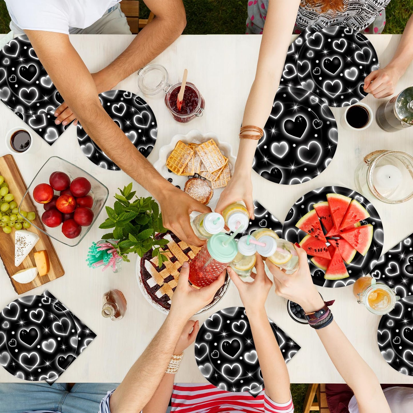 Qyeahkj 100 Pcs 2000s Party Plates Napkins Forks Set Black Heart